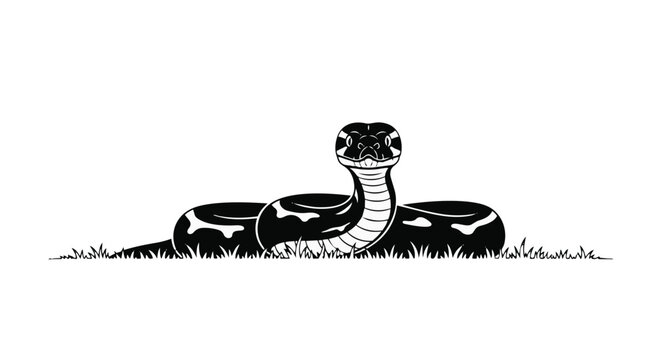 Black and white illustration of a snake in the grass