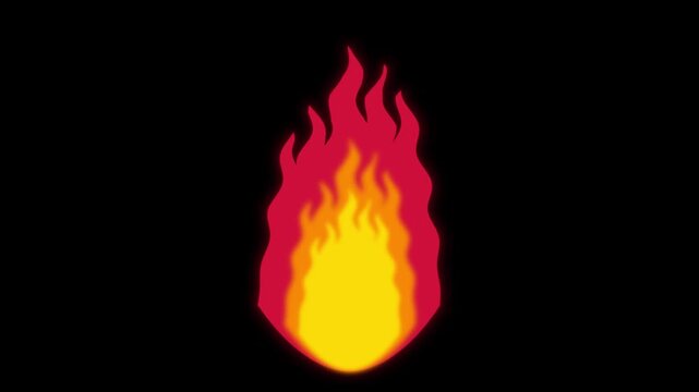 Realistic 2d fire flame loop, black background animation, alpha transparent overlay, smooth organic flickering fire, cinematic burning effect, 4k fire element, vfx stock