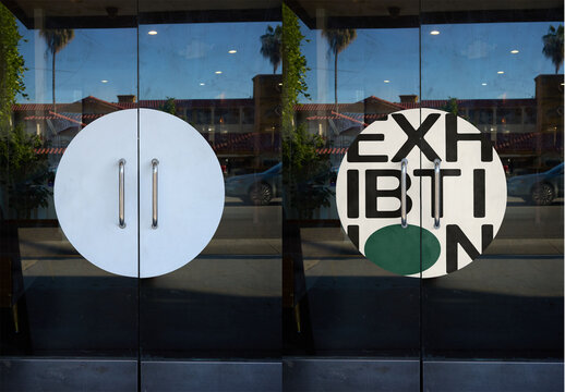 Mockup of Door Handle circular sticker Design in Los Angeles Storefront