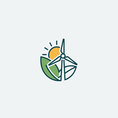Obraz premium Ecofriendly wind turbine and sun logo representing sustainable energy solutions.