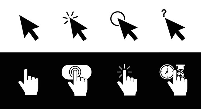 Vector graphic illustration of computer mouse and hand cursor icons