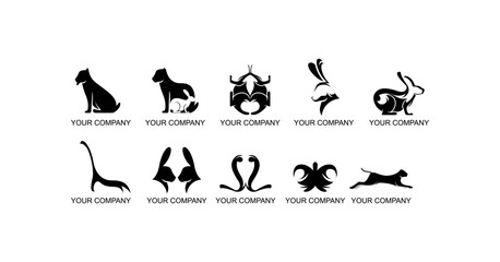 Fototapeta premium Black animal silhouette with white rabbit inside, logo concept