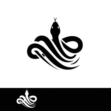 Elegant black snake logo design on white background simple and stylish.
