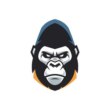 Intense gorilla face with a determined expression strong and powerful.