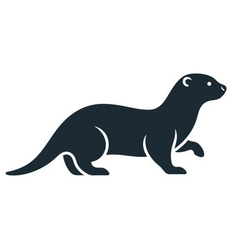 Silhouette of a sleek otter walking gracefully across a white surface side view.