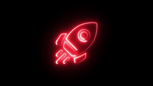 Neon rocket icon animation on black background, yellow color roket icon animation , Space Exploration, Launch Technology, neon animation.
