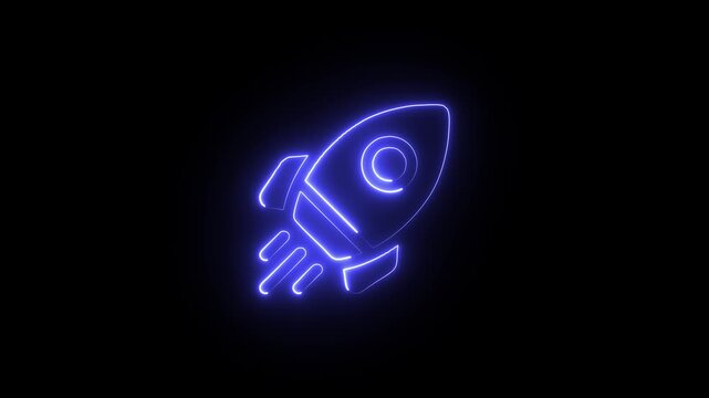 Neon rocket icon animation on black background, yellow color roket icon animation , Space Exploration, Launch Technology, neon animation.