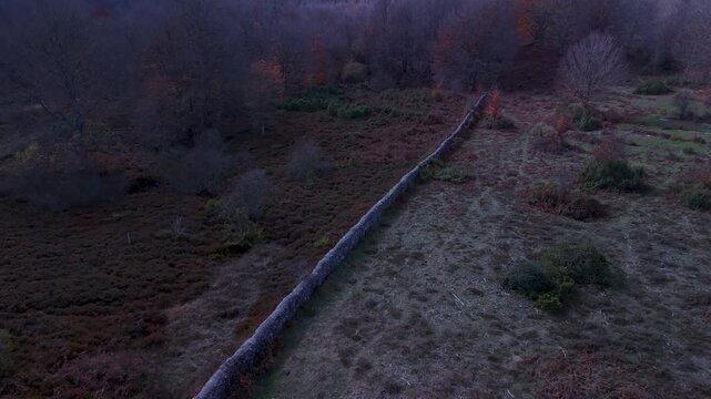 Aerial view from a drone of the "Wall of the Navarrese" in the autumn landscape of the Sierra de Entzia. Alava. Basque Country. Spain. Europe