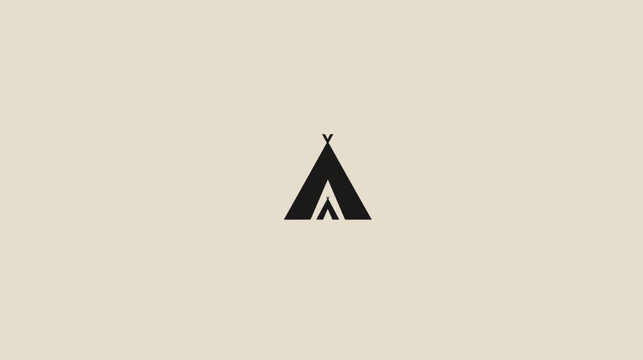 A simple black teepee design, set against a muted beige background, minimalist and clean