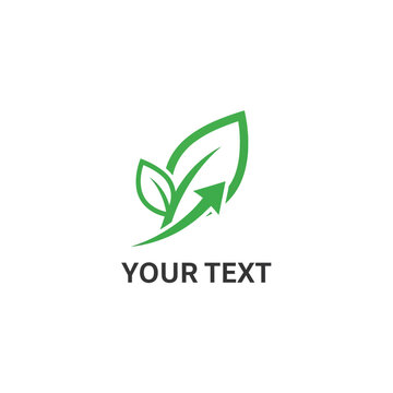 Green leaf logo with upward arrow representing growth and sustainability.