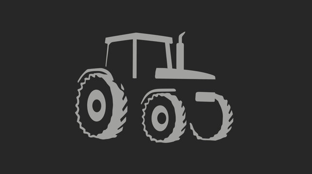 A silhouetted image of a farming tractor, rendered in shades of gray against a dark background