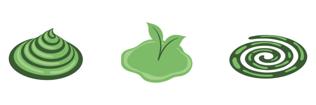 Green paste dollops arranged in row on white background