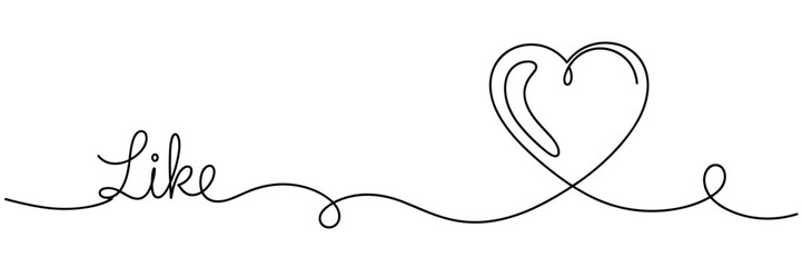 Obraz premium Word like connected to heart shape via continuous line drawing, none editable strokes