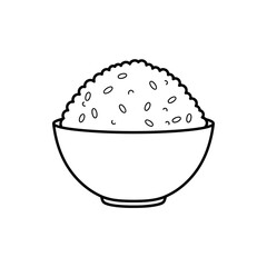 Fototapeta premium Simple black and white illustration of a bowl filled with cooked rice ready to eat.