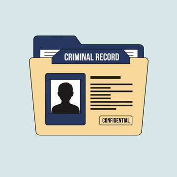 Criminal record file with confidential information and silhouette profile.