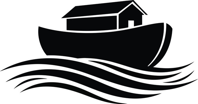 Noah Ark Icon on Ocean Waves Simple Flat Vector Illustration
