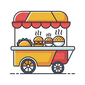 Colorful food cart with burgers and snacks