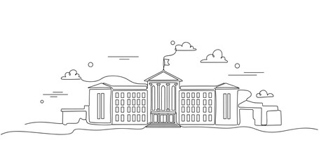 Fototapeta premium Government building classical facade centered in landscape line art. No editable stroke