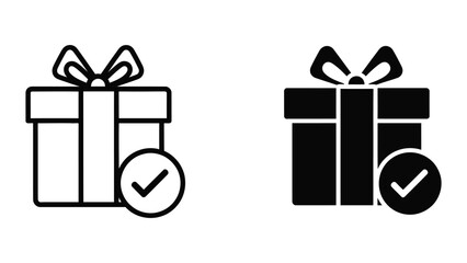 Gift box icons with confirmation checkmarks in contrasting styles © Jahidul