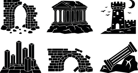 Fototapeta premium Ancient ruins columns arches and tower silhouettes