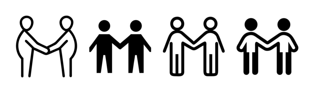 People shaking hands and holding hands, symbolizing agreement, partnership, and community connections.