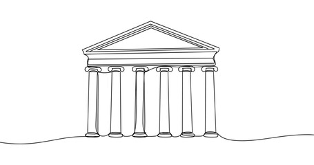 Fototapeta premium Minimalist one-line drawing of greek temple with classical columns. no editable stroke