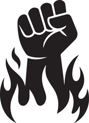 Fototapeta premium Silhouette Empowerment and strength icon with raised fist and flame. Symbol of power, motivation and inner energy. Leadership concepts, personal growth, confidence themes and inspirational business pr