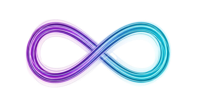 Abstract Infinity Symbol with Smooth, Flowing Lines of Purple and Teal white background