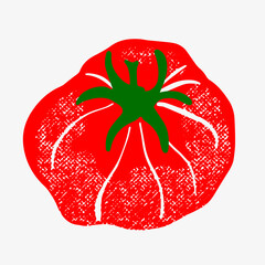 Hand-drawn tomato illustration in trendy textured style. Food illustration with fresh farm aesthetic. Good for packaging design, kitchen decor, recipe books, food branding, posters, stickers and print