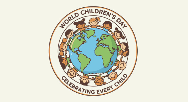 World Children's Day celebration logo with globe and diverse children.