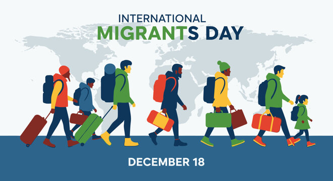 International Migrants Day awareness campaign illustration.