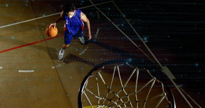 Sports hooper dribbling red line driving to hoop rising right layup scoring scanline tracing path