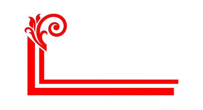 Minimalist Red L-Shape Corner Border with Stylized Floral Accent on Isolated White Background
