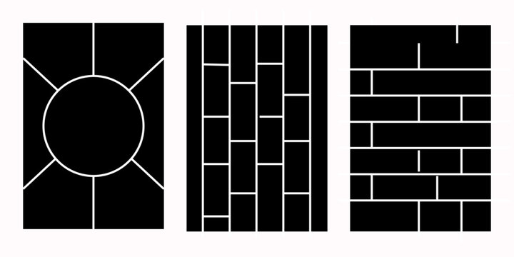 Image collage layout template. Beige mosaic mood board grid collection. Picture frame set. Photo album idea for banner, poster, comic page, flyer, brochure, booklet, memory wall design. Vector pack