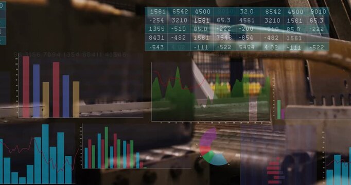 Conveyor and robotic arm rotating on motor activation, data overlays updating for packaging control