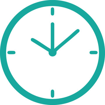 Teal clock face with simple hour markers time white circle