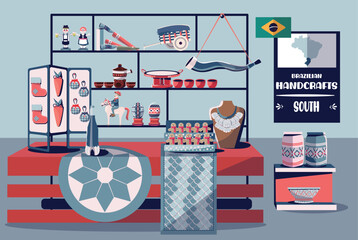 Brazilian handicraft from southern Brazil. This vector set includes famous works of art, such as objects made of bone, leather, pottery, and fish scales. © TheGirlFromBrazil