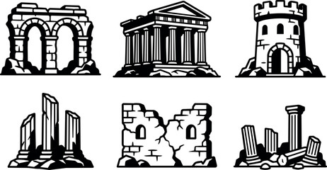 Fototapeta premium Ancient ruins and classical columns set