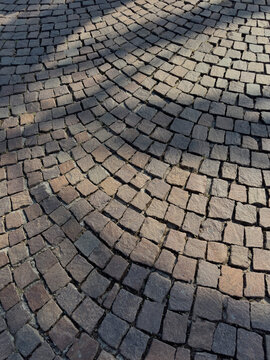 Traditional Porphyry Cobblestone Pavement with Fan Pattern Patterned Street Texture