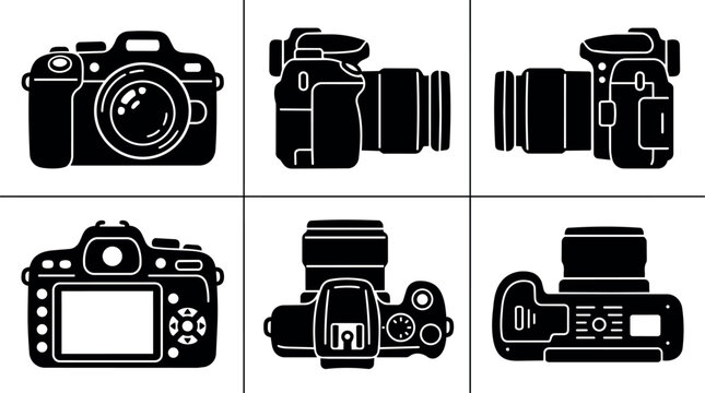 Dslr camera front back top and side views