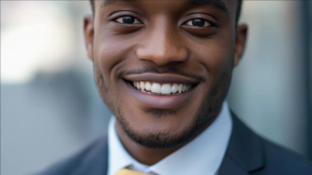 Smiling businessman in suit looking forward. Business concept with friendly vibe.