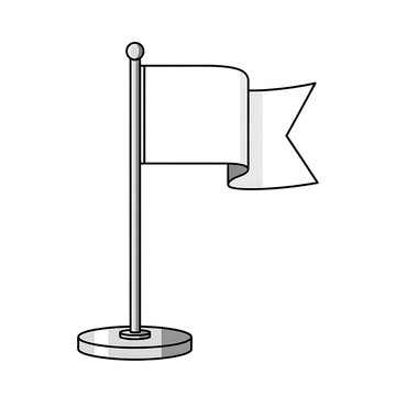 A simple illustration of a flag on a stand with a blank white banner waving gently in the air.
