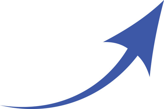 Blue Curved Arrow Graph Moving Up Isolated On Transparent Background. Vector illustration