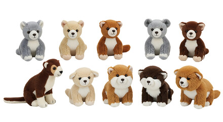 Fototapeta premium A collection of cute stuffed animals on transparent background PNG