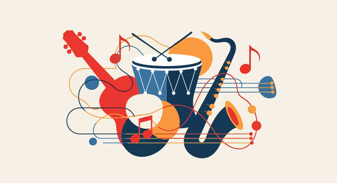 Music instruments and notes composition.
