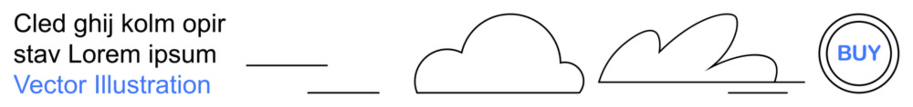 E-commerce, web banners, digital marketing, user interface design, graphic resources, online shopping. Outline clouds with lines and a clickable buy button. E-commerce and web banners concepts