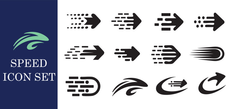 Speed Arrow Icons Set, Fast Motion Arrow Logo Collection, Dynamic Direction Symbols