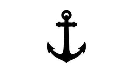 Black anchor icon isolated on a clean white background, symbolizing stability and maritime themes. © Budi