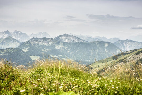 Panoramic Alpine Landscape Viewed from a Mountain Summit. Achenkirch, Austria