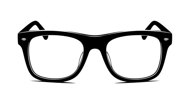 Classic Black Frame Eyeglasses with Clear Lenses on White Background.